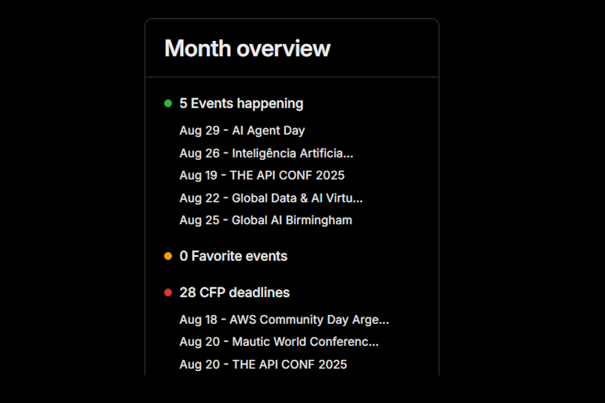 Calendar favorites integration showing saved events and deadline tracking