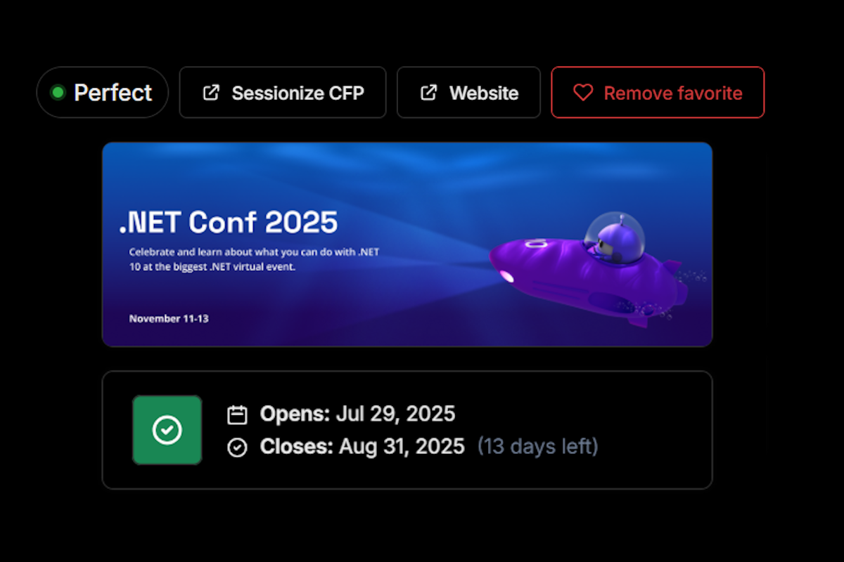 Event preferences view showing personalized conference matching criteria