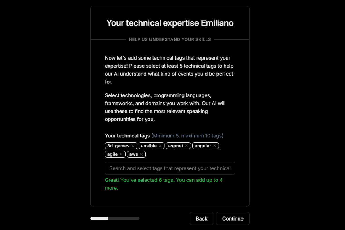 Onboarding preferences wizard for customizing conference recommendations