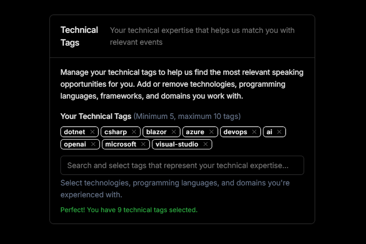 Preferences main view showing personalized settings and conference matching preferences