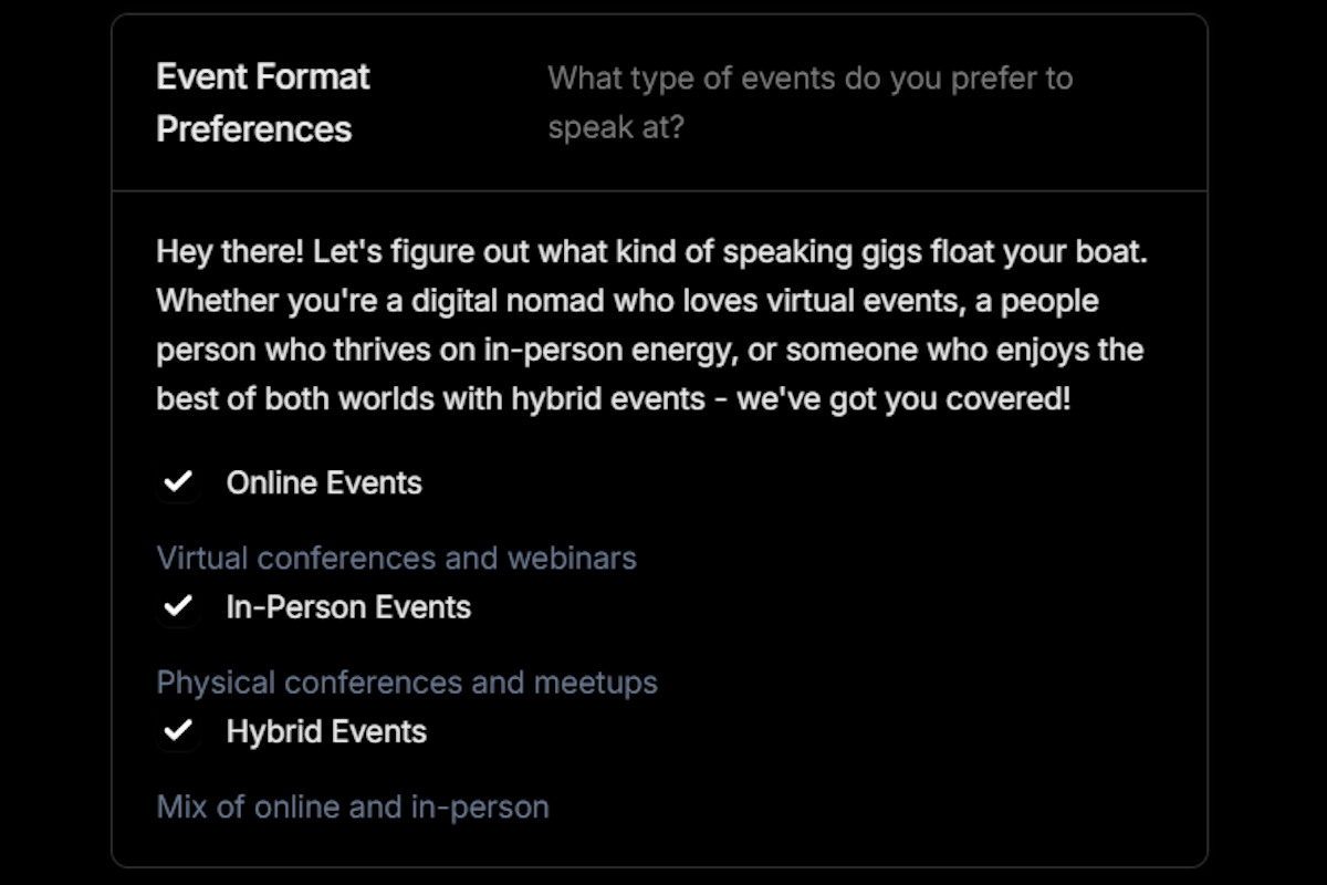 Preferences dashboard displaying detailed customization options